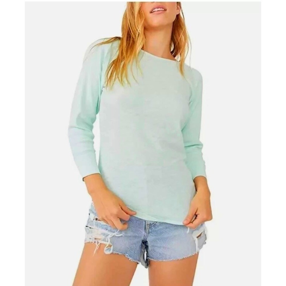 WE‎ THE FREE People Batter Up Raglan Sleeve Curved Hem Tee Frozen Melon Sz S
